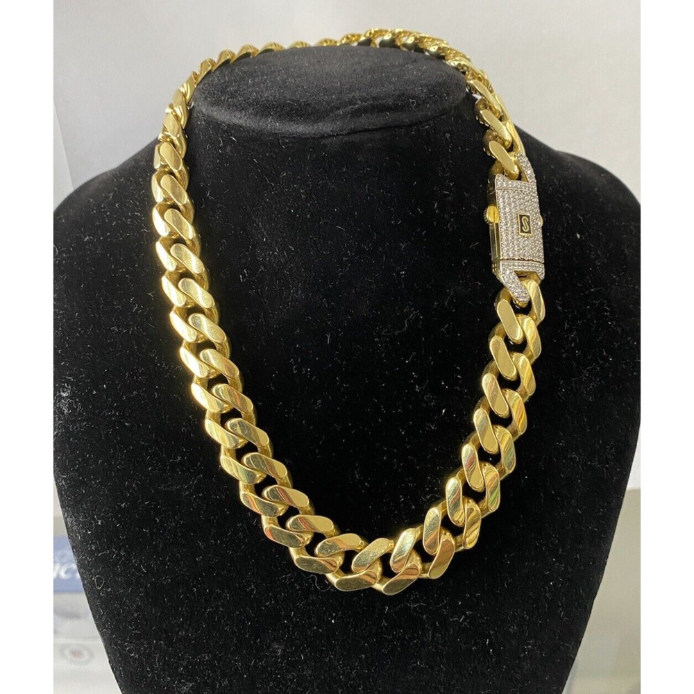 14K Yellow Gold Cuban Royal Monaco Link Chain , 13mm, 16", 39.1 Grams w/cz